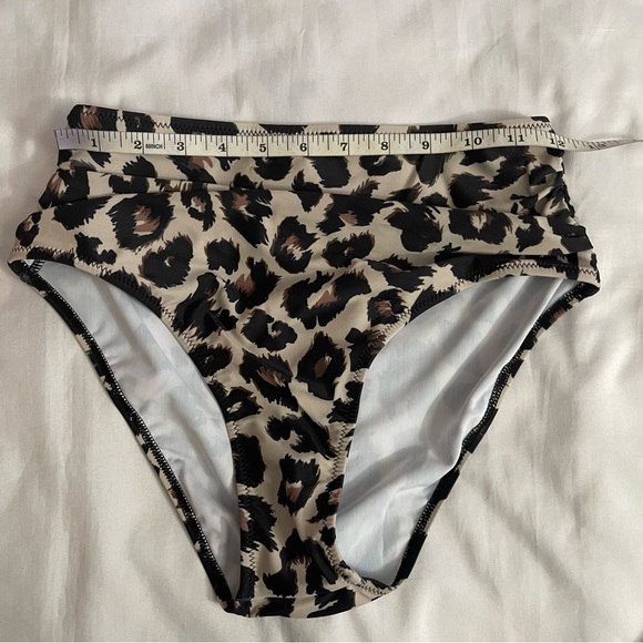 Red swimwear top leopard print bikini bottom two piece set - Picture 9 of 11